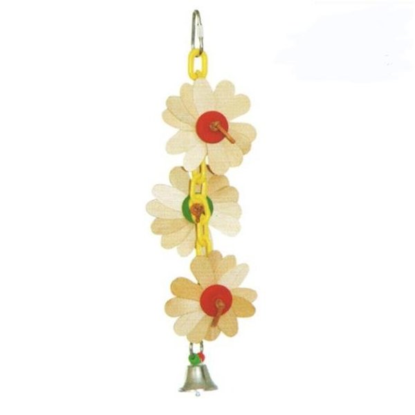 A&E Cage A&E Cage HB01273 Wooden Flower on Chain with Bell - 11.02 x 3.94 x 3.94 in. HB01273
